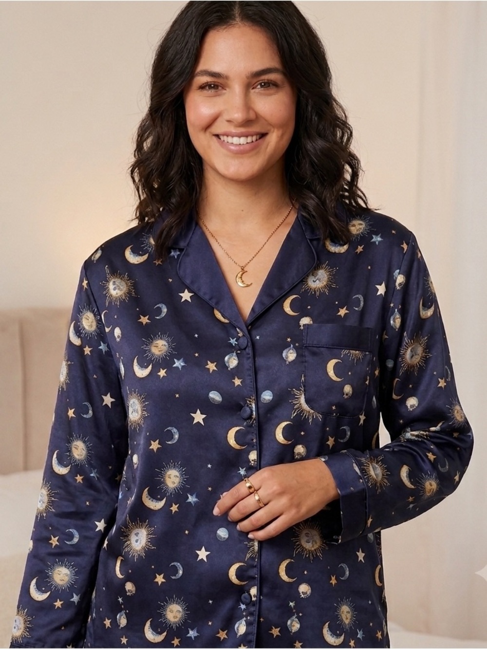 VTG Y2K Dream Modes Celestial Satin Pajama Top Size Large.